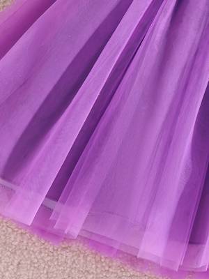 Purple floral printed net fit & flare party dress for girls 4