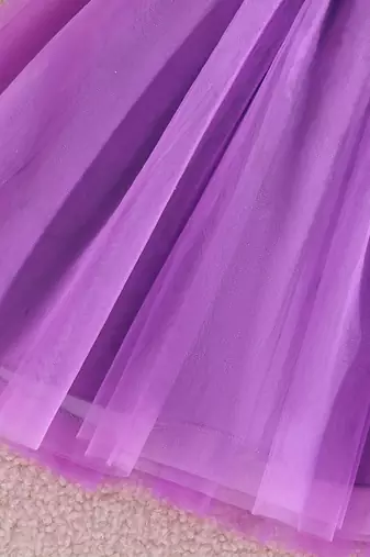 Purple floral printed net fit & flare party dress for girls