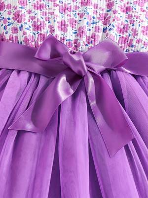 Purple floral printed net fit & flare party dress for girls 5