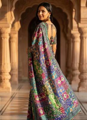 Roman Silk With ajarakh And Real Mirror Work Saree With Blouse Set For Women's 2