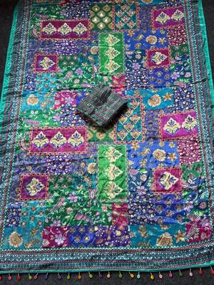 Roman Silk With ajarakh And Real Mirror Work Saree With Blouse Set For Women's 4
