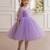 Purple pearl embellished net fit & flare party dress for girls