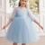 Blue pearl embellished net fit & flare party dress for girls