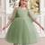 Green pearl embellished net fit & flare party dress for girls