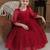 Red pearl embellished net fit & flare party dress for girls