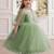 Green pearl embellished net fit & flare party dress for girls