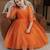 Orange pearl embellished net fit & flare party dress for girls