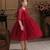 Red pearl embellished net fit & flare party dress for girls
