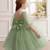 Green pearl embellished net fit & flare party dress for girls