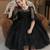 Black pearl embellished net fit & flare party dress for girls