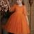 Orange pearl embellished net fit & flare party dress for girls