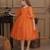 Orange pearl embellished net fit & flare party dress for girls