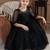 Black pearl embellished net fit & flare party dress for girls