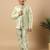 Boys pista green cotton silk floral vine embroidered sherwani trouser set with jacket & necklace
