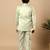 Boys pista green cotton silk floral vine embroidered sherwani trouser set with jacket & necklace