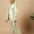 Boys pista green cotton silk floral vine embroidered sherwani trouser set with jacket & necklace