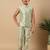 Boys pista green cotton silk floral vine embroidered sherwani trouser set with jacket & necklace