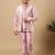 Boys onion pink cotton silk floral vine embroidered sherwani trouser set with jacket & necklace