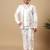 Boys white cotton silk floral vine embroidered sherwani trouser set with jacket & necklace