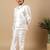 Boys white cotton silk floral vine embroidered sherwani trouser set with jacket & necklace
