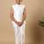 Boys white cotton silk floral vine embroidered sherwani trouser set with jacket & necklace