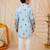 Boys light blue rayon sequined elephant floral border kurta pyjama set