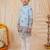 Boys light blue rayon sequined elephant floral border kurta pyjama set