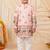Boys peach rayon sequined elephant floral border kurta pyjama set
