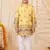Boys yellow rayon sequined elephant floral border kurta pyjama set