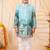 Boys sea green rayon royal garden scenic print kurta pyjama set with zigzag embroidery