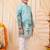 Boys sea green rayon royal garden scenic print kurta pyjama set with zigzag embroidery