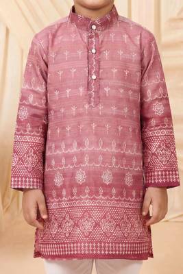 Boys rose pink premium rayon heritage bandhani motif print kurta pyjama set 3