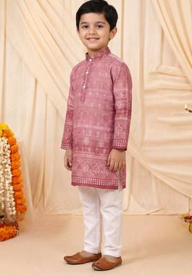 Boys rose pink premium rayon heritage bandhani motif print kurta pyjama set 4