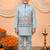 Boys light blue cotton satin kurta pyjama set with floral giraffe embroidered waistcoat