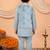 Boys light blue cotton satin kurta pyjama set with floral giraffe embroidered waistcoat