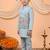 Boys light blue cotton satin kurta pyjama set with floral giraffe embroidered waistcoat
