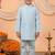 Boys light blue cotton satin kurta pyjama set with floral giraffe embroidered waistcoat