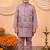 Boys mauve cotton satin kurta pyjama set with floral giraffe embroidered waistcoat