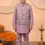 Boys mauve cotton satin kurta pyjama set with floral giraffe embroidered waistcoat