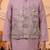 Boys mauve cotton satin kurta pyjama set with floral giraffe embroidered waistcoat