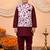 Boys maroon cotton blend kurta pyjama set with floral vine printed waistcoat