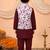 Boys maroon cotton blend kurta pyjama set with floral vine printed waistcoat