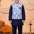 Boys navy blue cotton blend kurta pyjama set with floral vine printed waistcoat