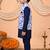 Boys navy blue cotton blend kurta pyjama set with floral vine printed waistcoat