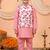 Boys pink cotton blend kurta pyjama set with floral printed waistcoat