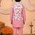 Boys pink cotton blend kurta pyjama set with floral printed waistcoat