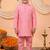 Boys pink cotton blend kurta pyjama set with floral printed waistcoat