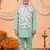 Boys mint green cotton blend kurta pyjama set with floral botanical printed waistcoat