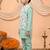 Boys mint green cotton blend kurta pyjama set with floral botanical printed waistcoat