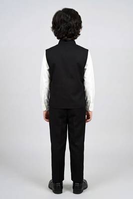 Boys black lycra solid 3 piece waistcoat set with classic flap pockets 2